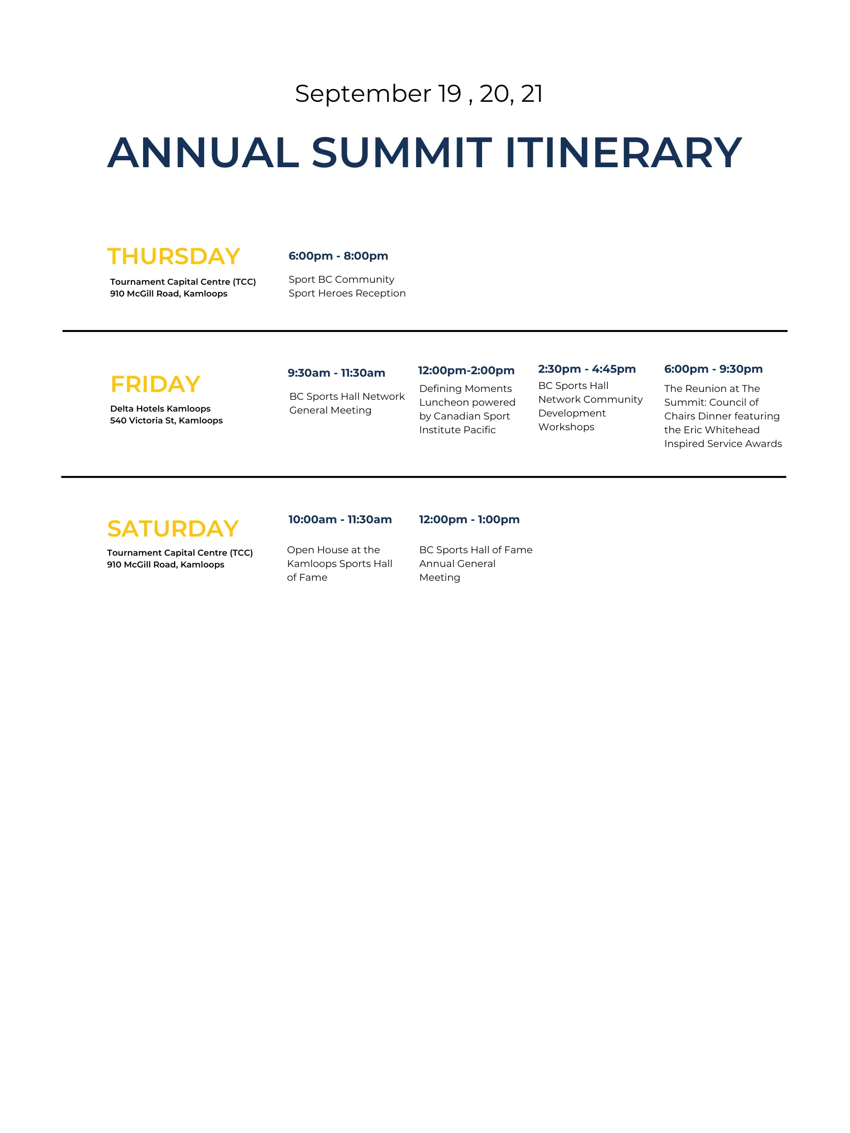 Annual Summit 2024 Itinerary - BC Sports Hall of Fame